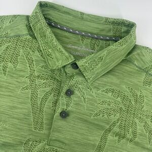 Tommy Bahama IslandZone Polo Shirt Mens XL Green Palm‎ Tree All Over Print AOP